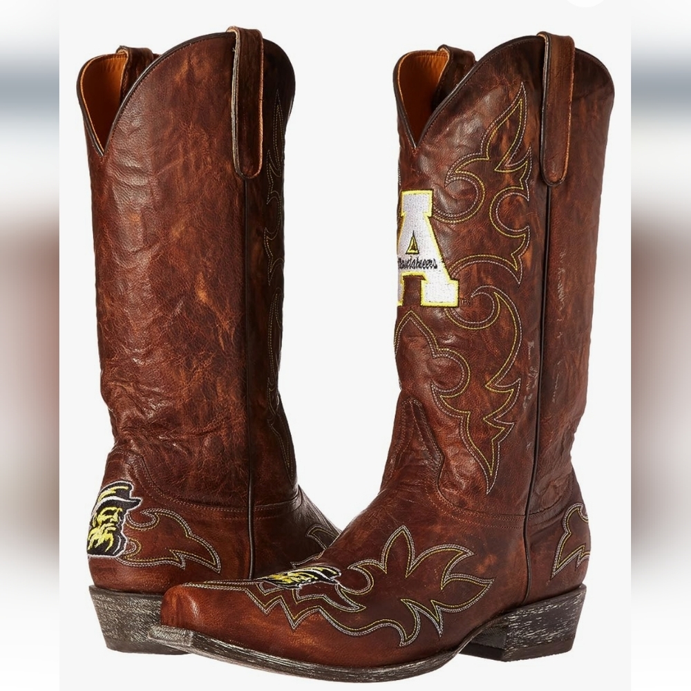 NWT MENS Appalachian State Mountaineers Brass Leather Gameday Cowboy Boots (9)